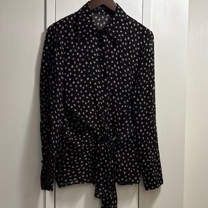 Luisa Cerano Black Polka Dot Blouse with Tie Waist NWOT